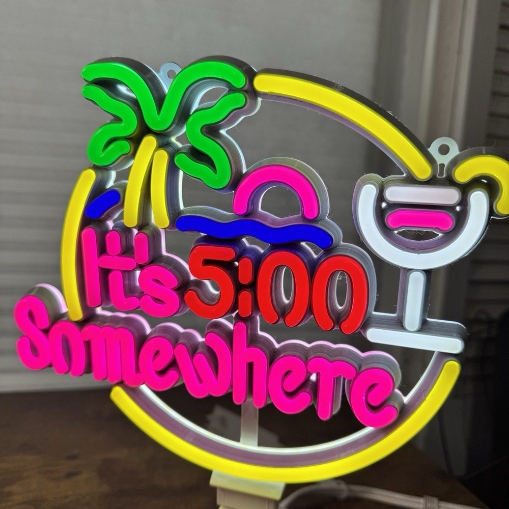 It's 5 O'clock Somewhere Neon Sign LED Lamp Wall Decor Bar Beach Sign USB